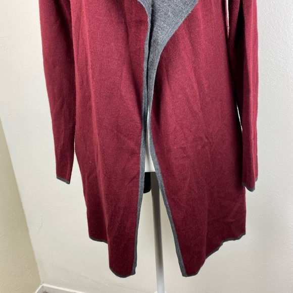 BNCI Black Noir Wool Blend Hooded Open Front Maroon Gray Sweater Cardigan Medium - Picture 4 of 10